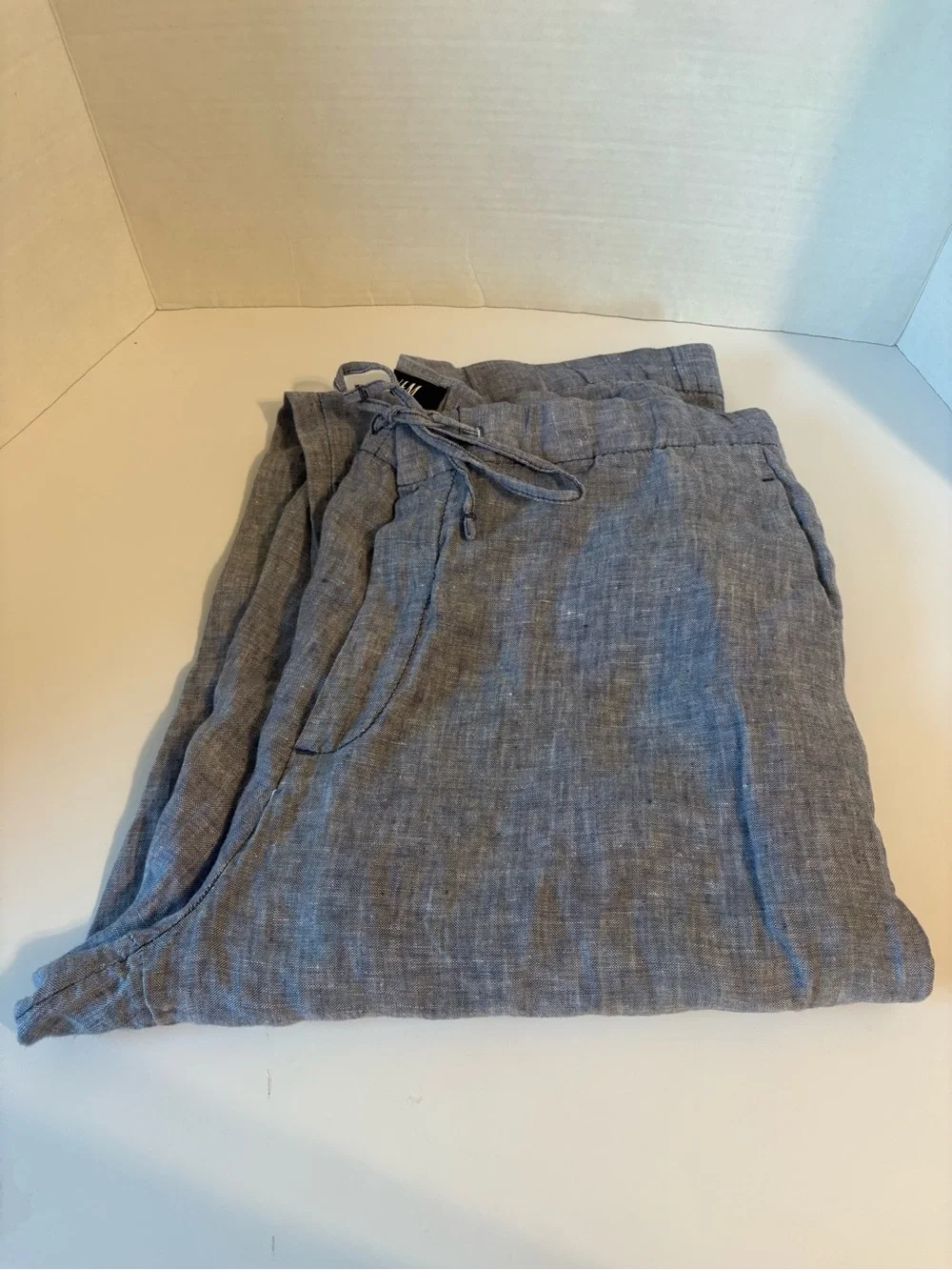 H&M Men's Lightweight Linen Drawstring Pants - Blue Sz US- 36R